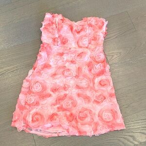 Strapless rose detail short dress